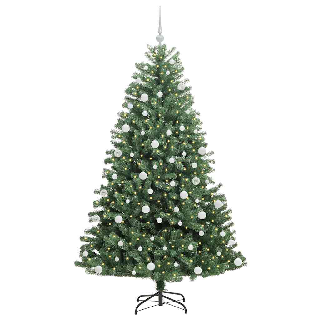 Kunstigt Hinged Juletræ med 300 LED'er Grøn 180 cm PVC og metal