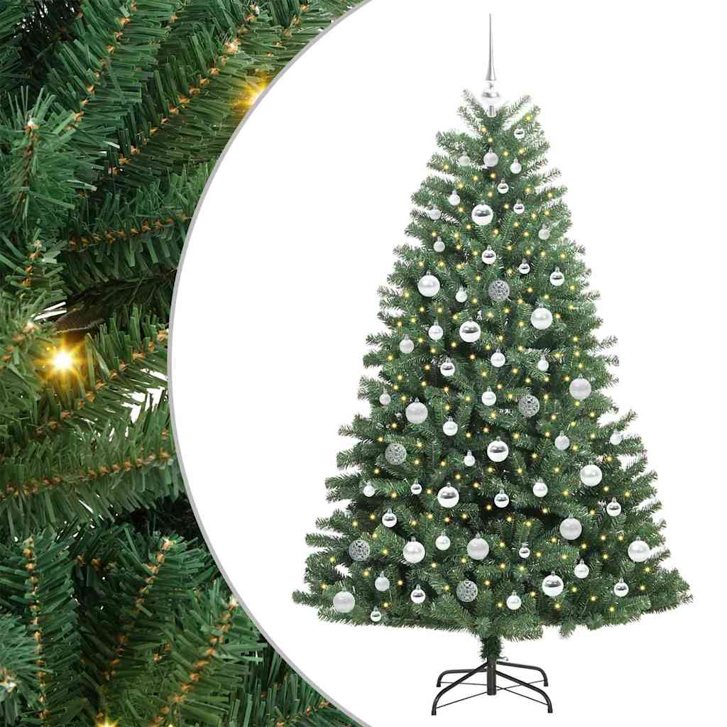 Kunstigt Hinged Juletræ med 300 LED'er Grøn 180 cm PVC og metal