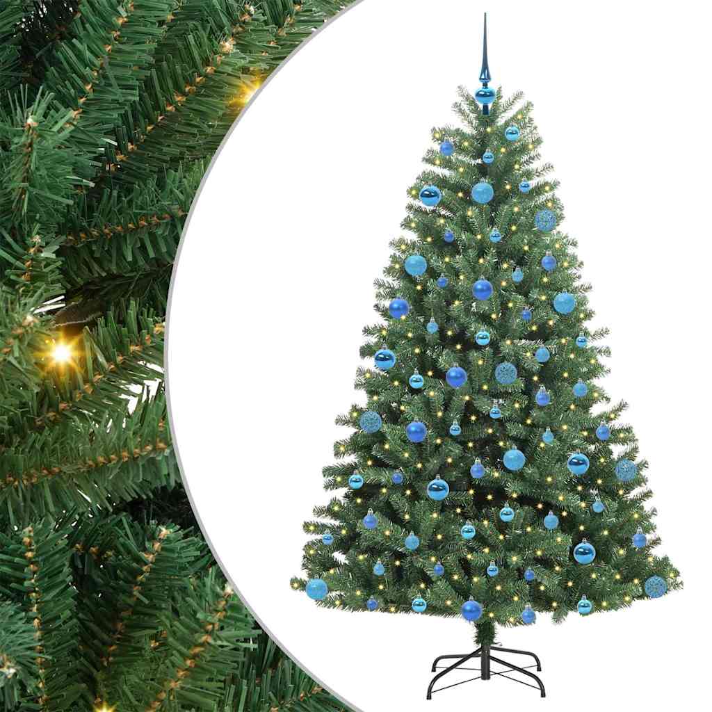 Kunstigt Hinged Juletræ med 300 LED'er Grøn 180 cm PVC og metal
