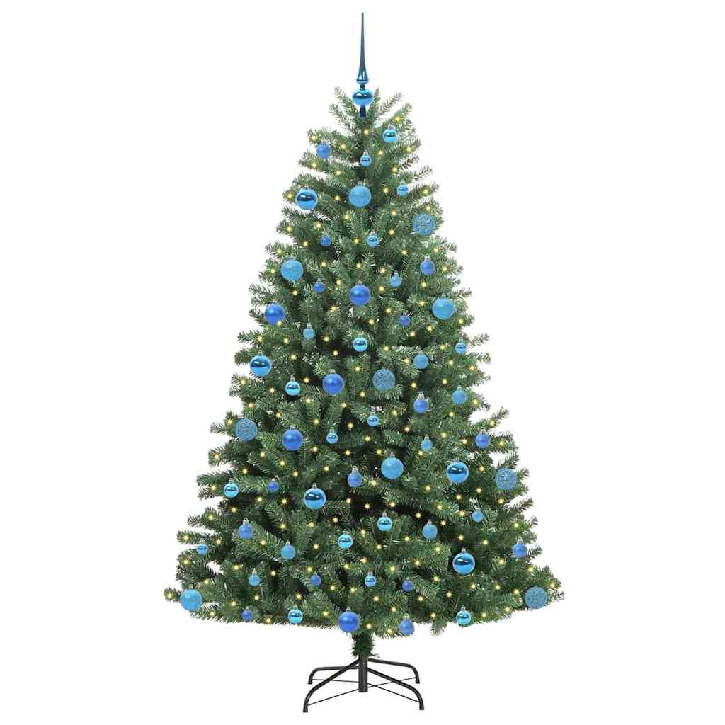 Kunstigt Hinged Juletræ med 300 LED'er Grøn 180 cm PVC og metal