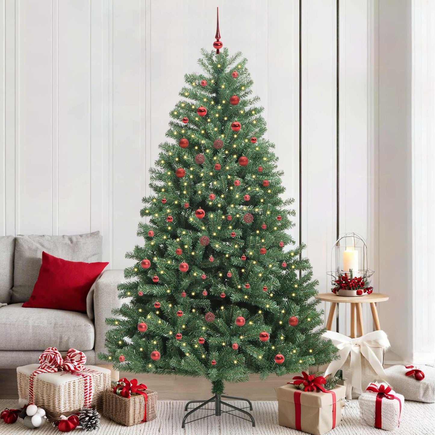 Kunstigt Hinged Juletræ med 300 LED'er Grøn 210 cm PVC og metal