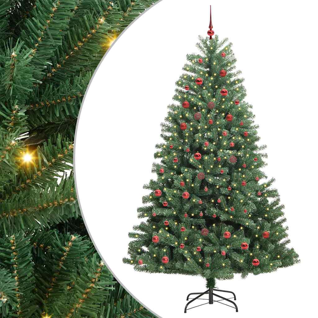 Kunstigt Hinged Juletræ med 300 LED'er Grøn 210 cm PVC og metal