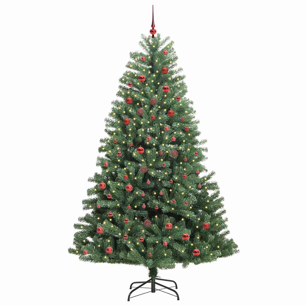 Kunstigt Hinged Juletræ med 300 LED'er Grøn 210 cm PVC og metal