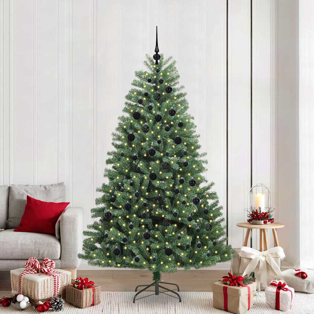 Kunstigt Hinged Juletræ med 300 LED'er Grøn 210 cm PVC og metal