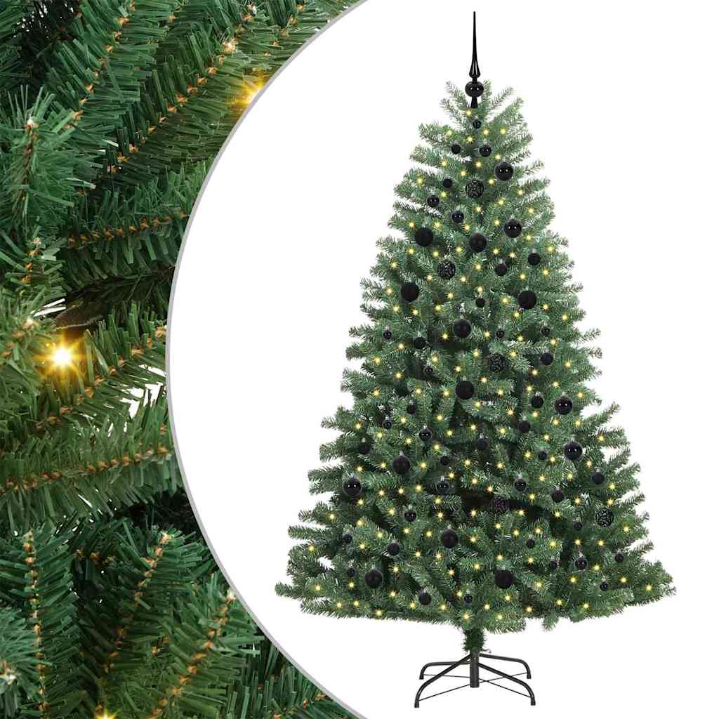 Kunstigt Hinged Juletræ med 300 LED'er Grøn 210 cm PVC og metal