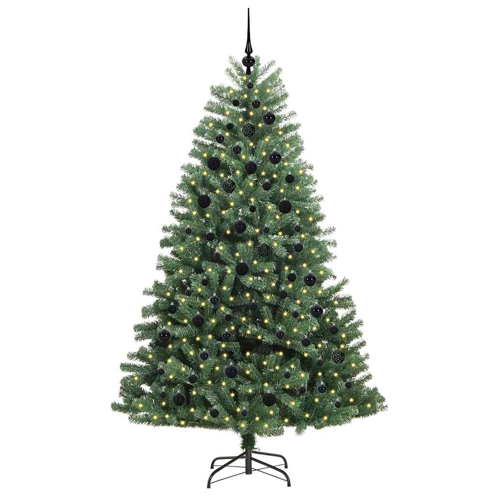 Kunstigt Hinged Juletræ med 300 LED'er Grøn 210 cm PVC og metal