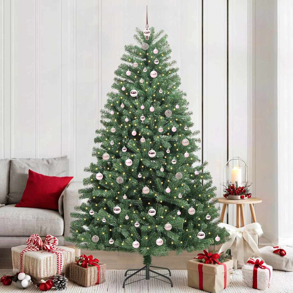 Kunstigt Hinged Juletræ med 300 LED'er Grøn 210 cm PVC og metal
