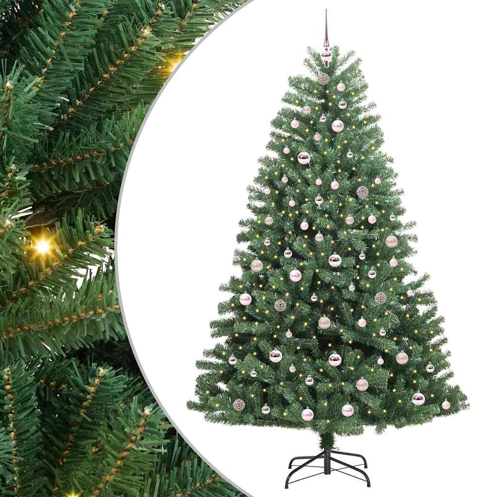 Kunstigt Hinged Juletræ med 300 LED'er Grøn 210 cm PVC og metal