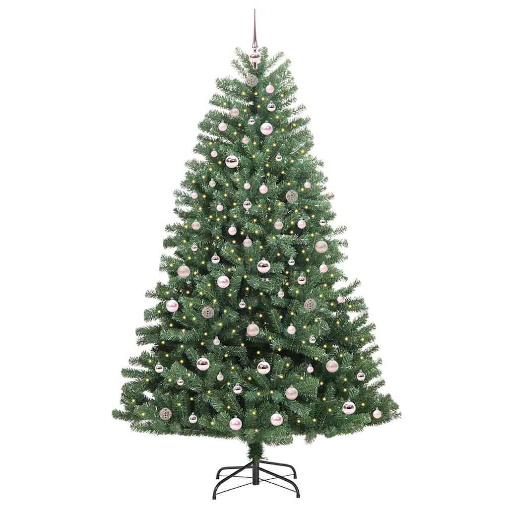 Kunstigt Hinged Juletræ med 300 LED'er Grøn 210 cm PVC og metal