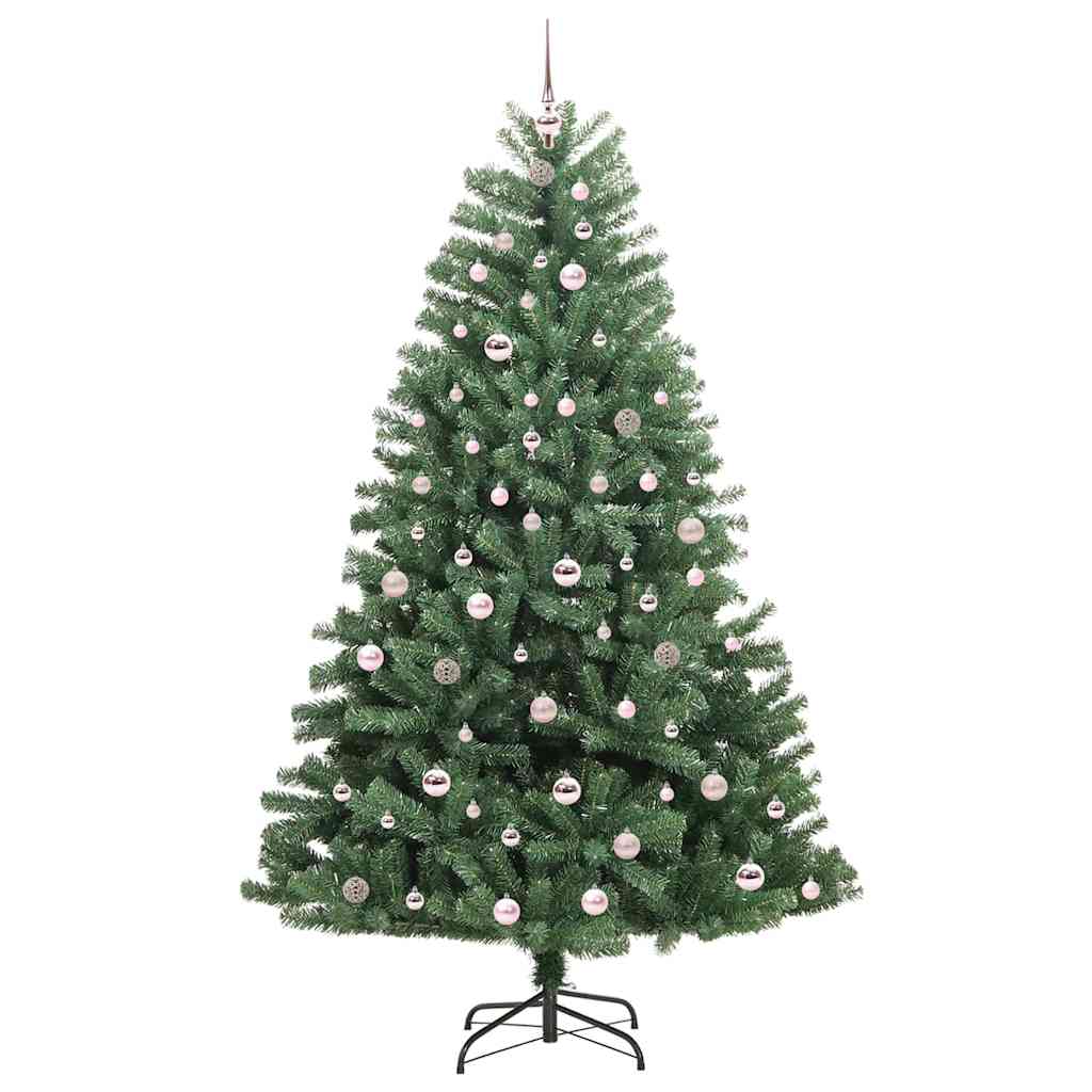 Kunstigt Hinged Juletræ med 300 LED'er Grøn 210 cm PVC og metal