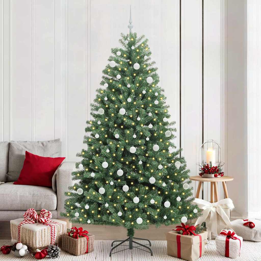 Kunstigt Hinged Juletræ med 300 LED'er Grøn 210 cm PVC og metal