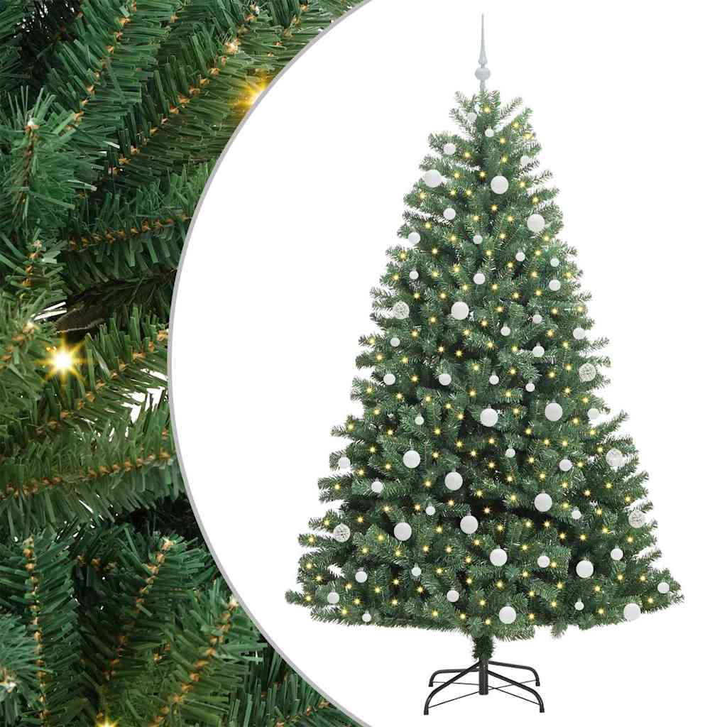 Kunstigt Hinged Juletræ med 300 LED'er Grøn 210 cm PVC og metal