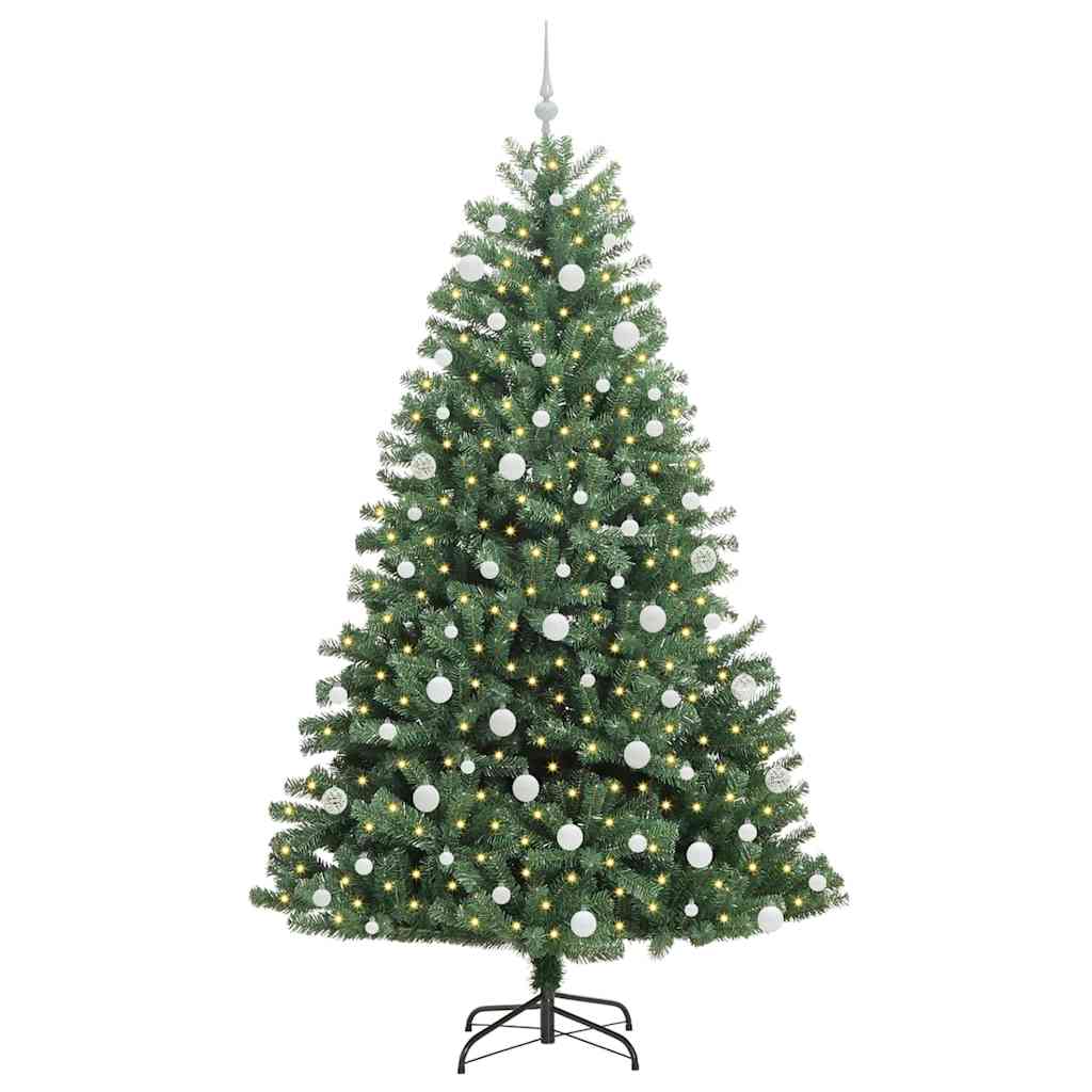 Kunstigt Hinged Juletræ med 300 LED'er Grøn 210 cm PVC og metal