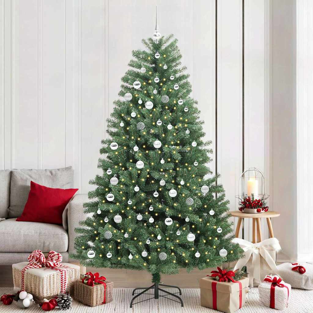 Kunstigt Hinged Juletræ med 300 LED'er Grøn 210 cm PVC og metal