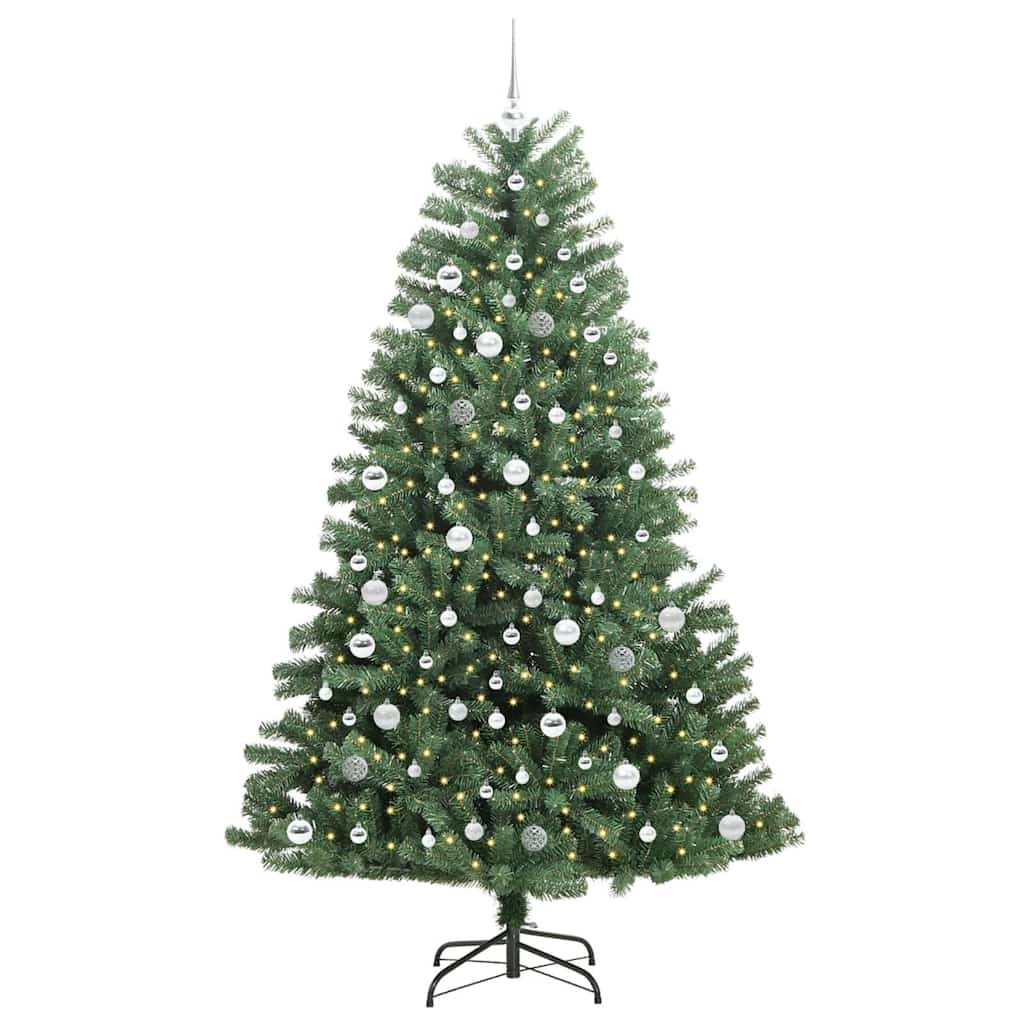 Kunstigt Hinged Juletræ med 300 LED'er Grøn 210 cm PVC og metal