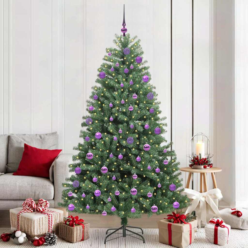 Kunstigt Hinged Juletræ med 300 LED'er Grøn 210 cm PVC og metal