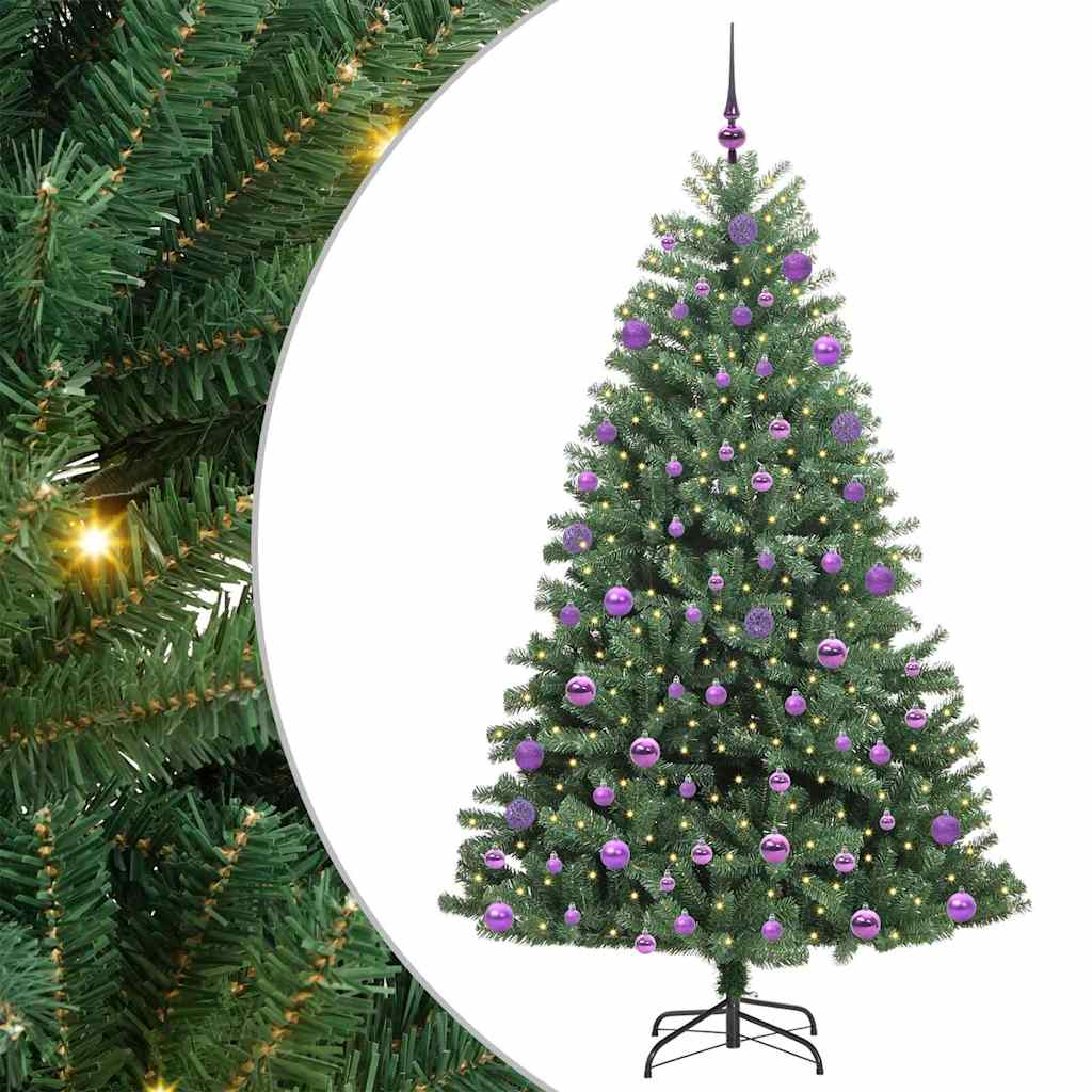 Kunstigt Hinged Juletræ med 300 LED'er Grøn 210 cm PVC og metal