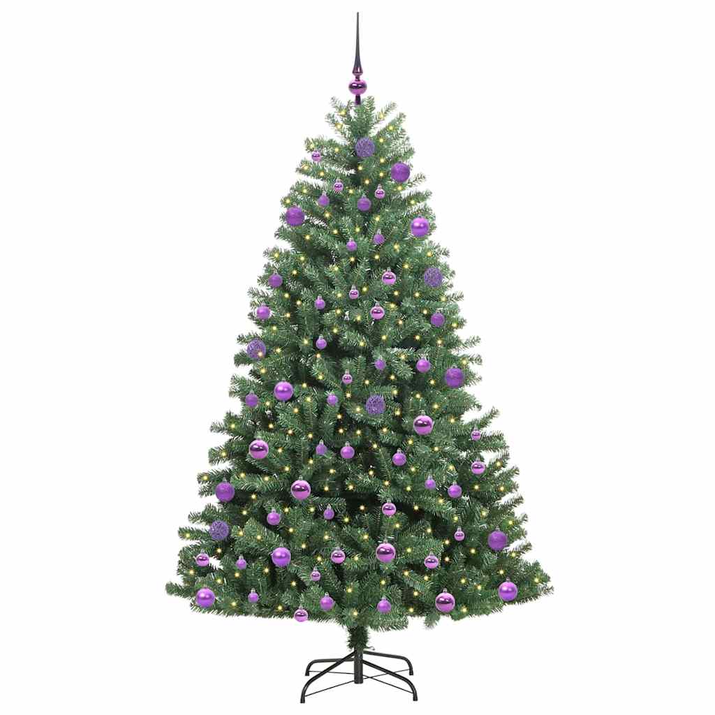 Kunstigt Hinged Juletræ med 300 LED'er Grøn 210 cm PVC og metal