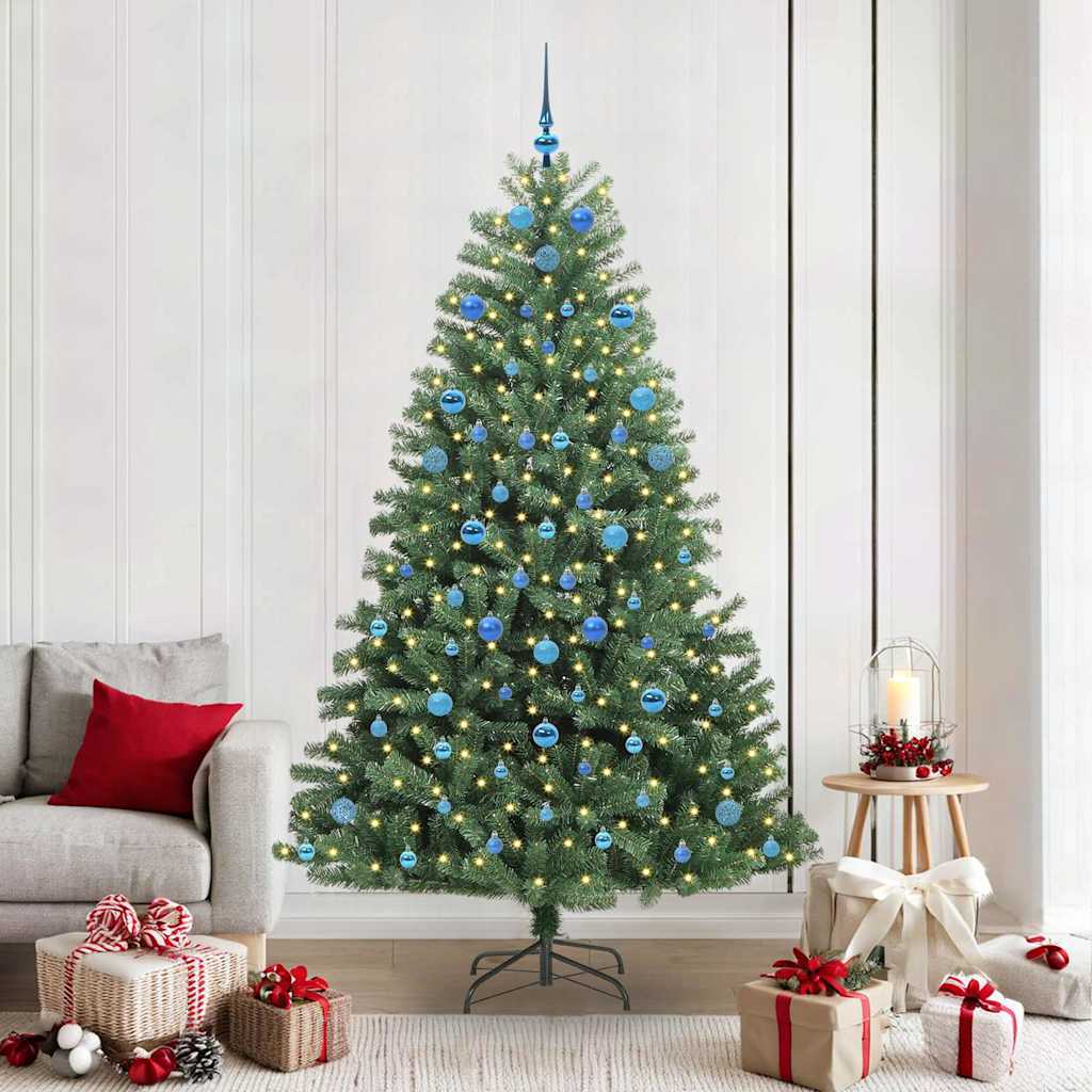 Kunstigt Hinged Juletræ med 300 LED'er Grøn 210 cm PVC og metal