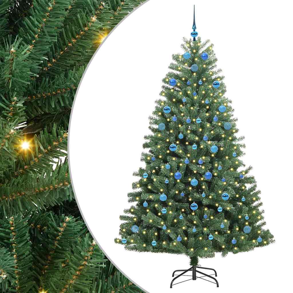 Kunstigt Hinged Juletræ med 300 LED'er Grøn 210 cm PVC og metal
