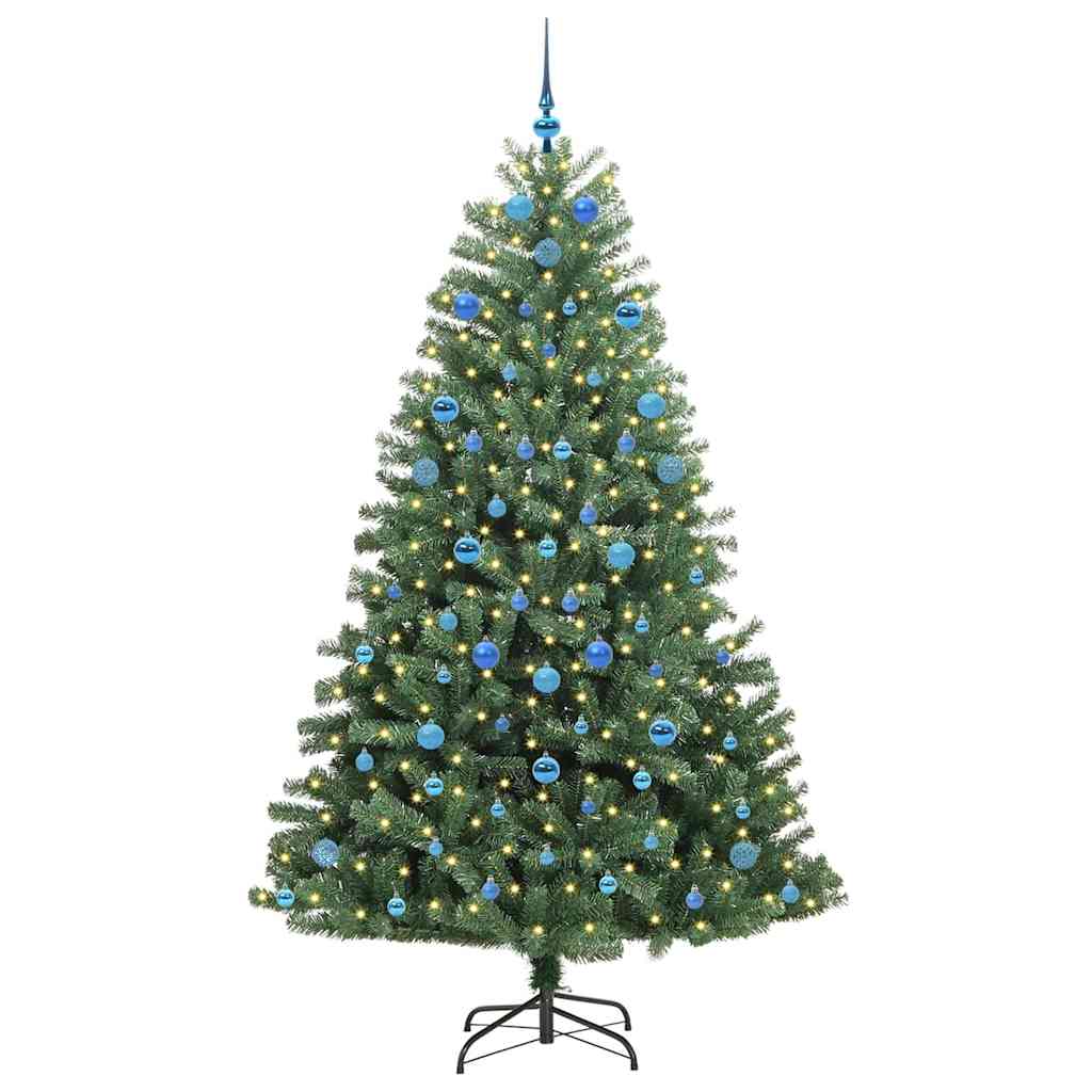 Kunstigt Hinged Juletræ med 300 LED'er Grøn 210 cm PVC og metal