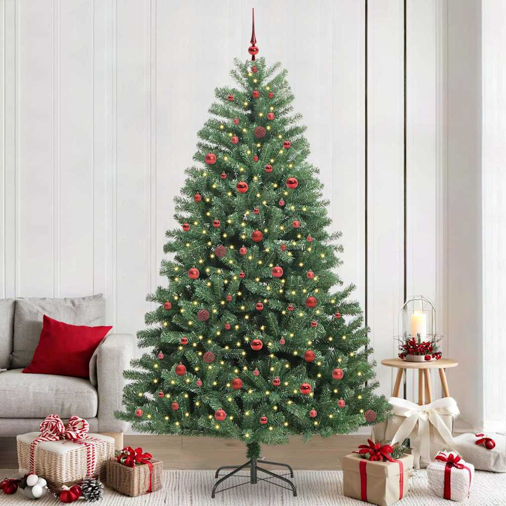 Kunstigt Hinged Juletræ med 300 LED'er Grøn 240 cm PVC og metal