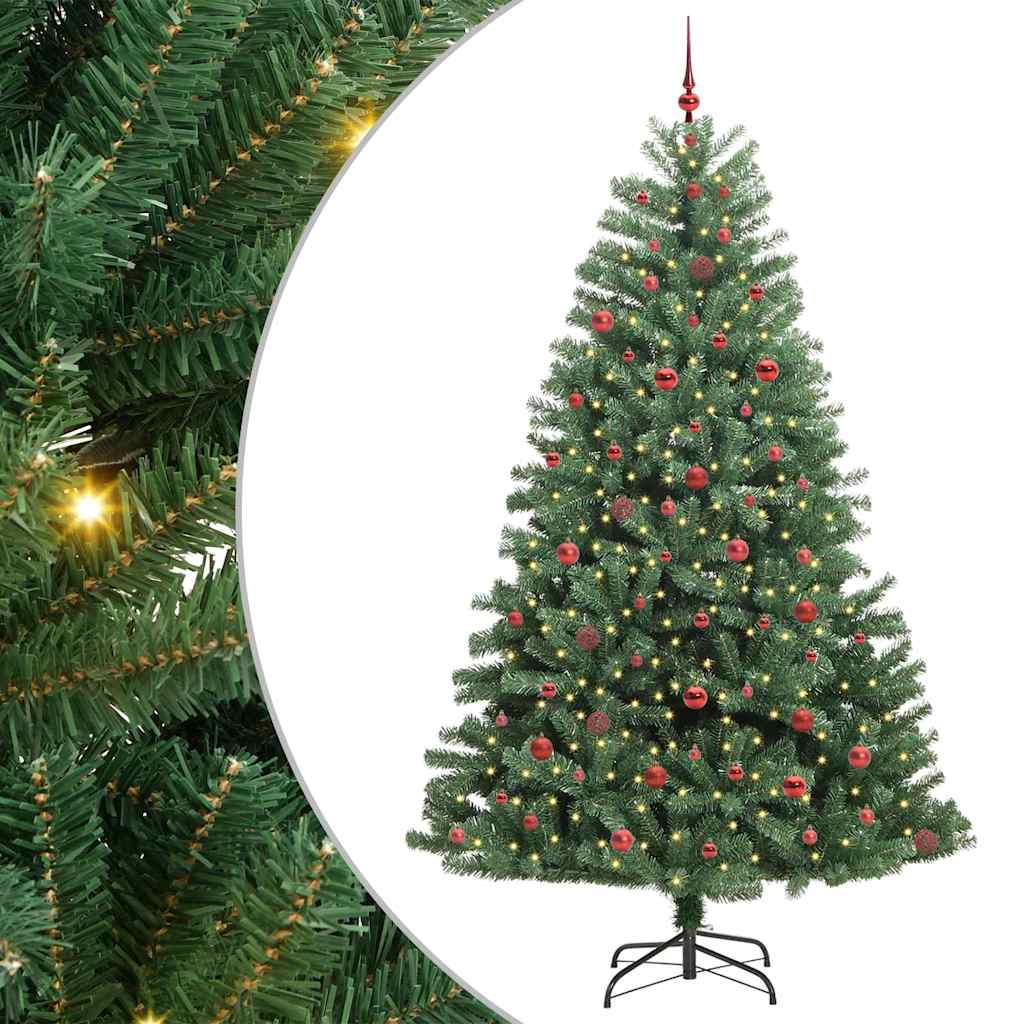 Kunstigt Hinged Juletræ med 300 LED'er Grøn 240 cm PVC og metal