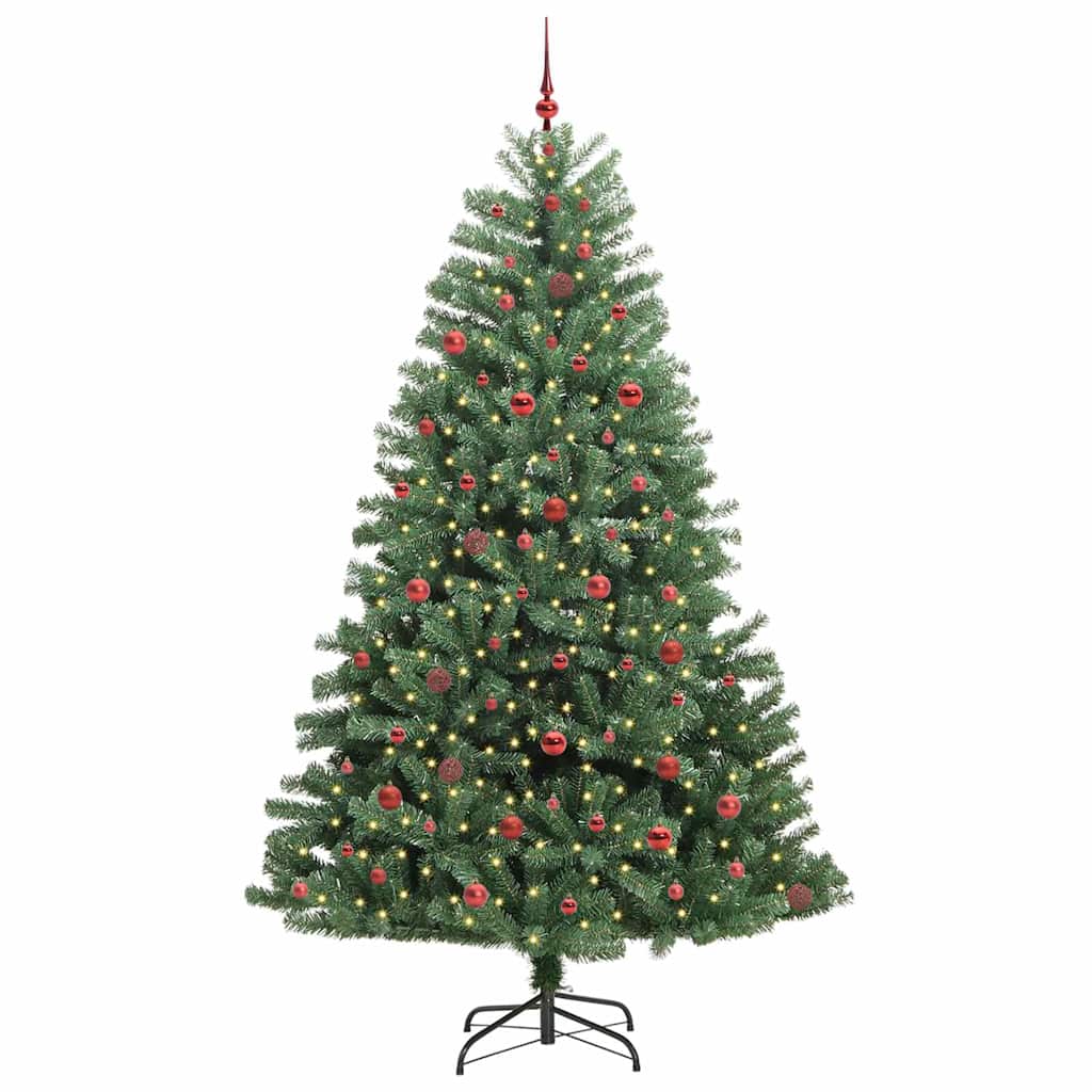 Kunstigt Hinged Juletræ med 300 LED'er Grøn 240 cm PVC og metal