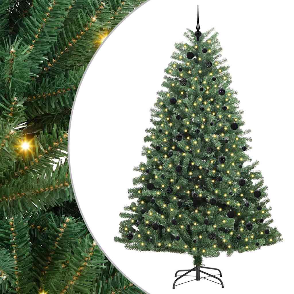Kunstigt Hinged Juletræ med 300 LED'er Grøn 240 cm PVC og metal