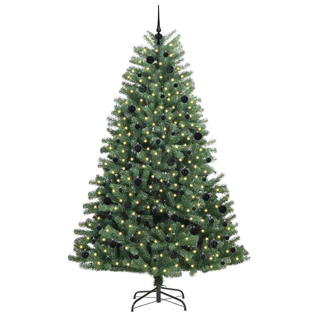 Kunstigt Hinged Juletræ med 300 LED'er Grøn 240 cm PVC og metal