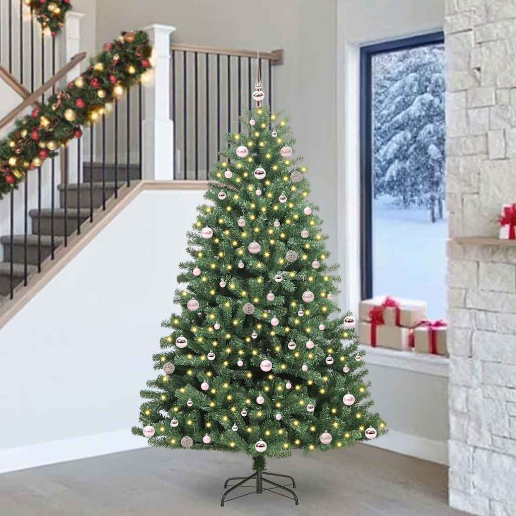 Kunstigt Hinged Juletræ med 300 LED'er Grøn 240 cm PVC og metal
