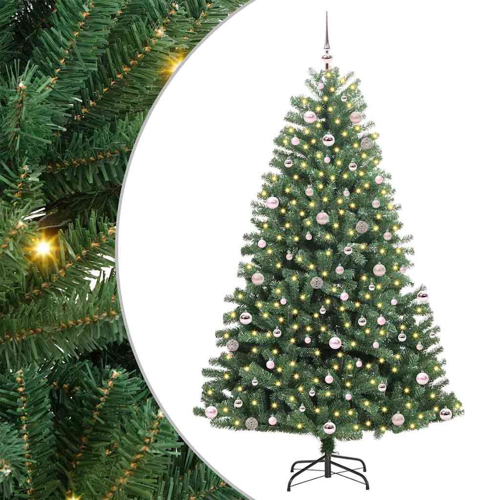 Kunstigt Hinged Juletræ med 300 LED'er Grøn 240 cm PVC og metal