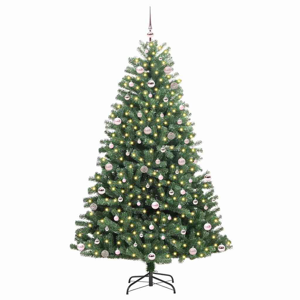 Kunstigt Hinged Juletræ med 300 LED'er Grøn 240 cm PVC og metal