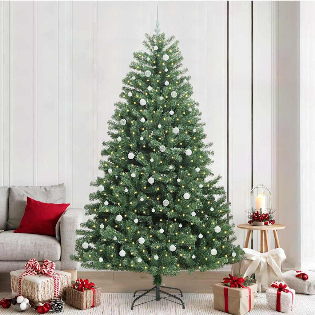Kunstigt Hinged Juletræ med 300 LED'er Grøn 240 cm PVC og metal