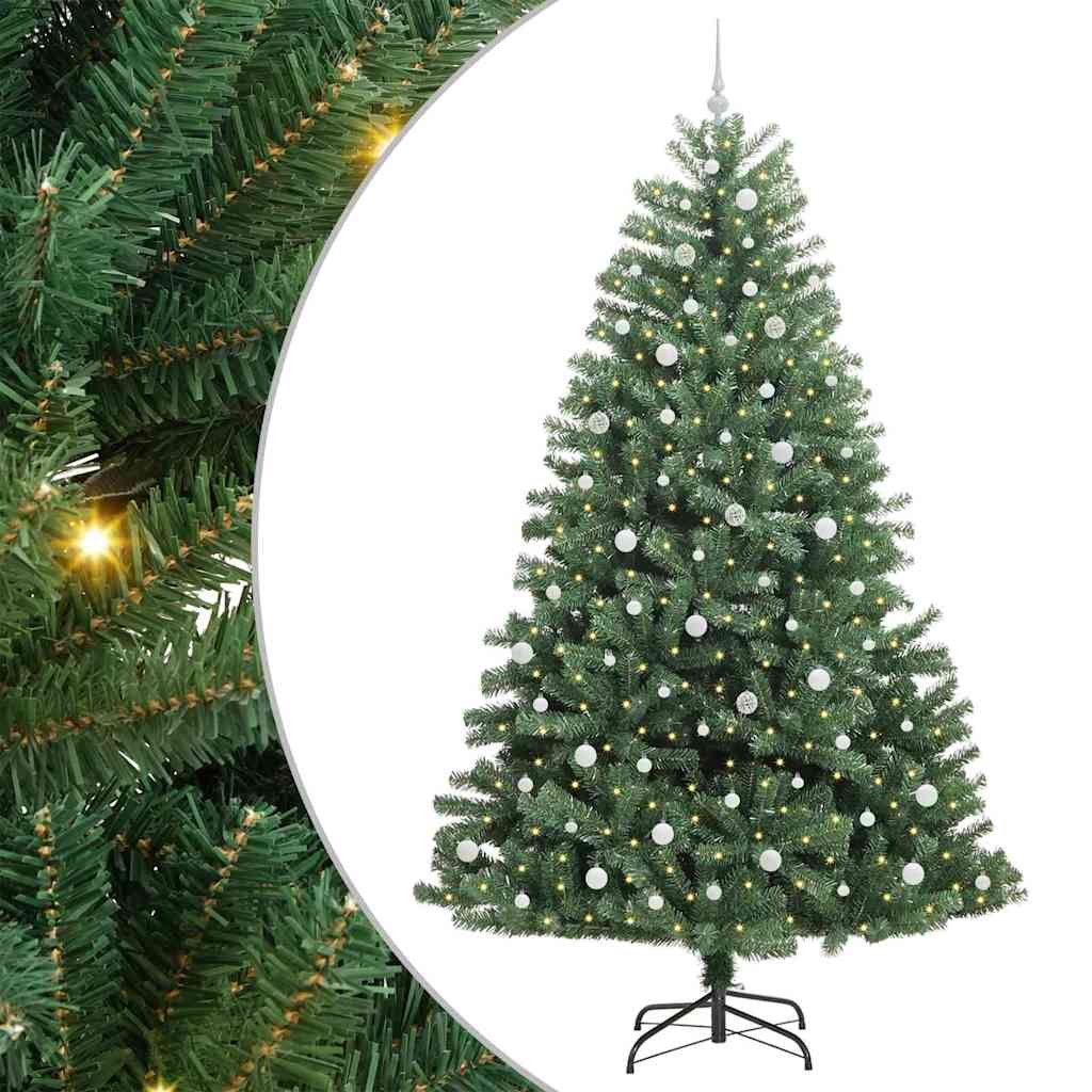 Kunstigt Hinged Juletræ med 300 LED'er Grøn 240 cm PVC og metal