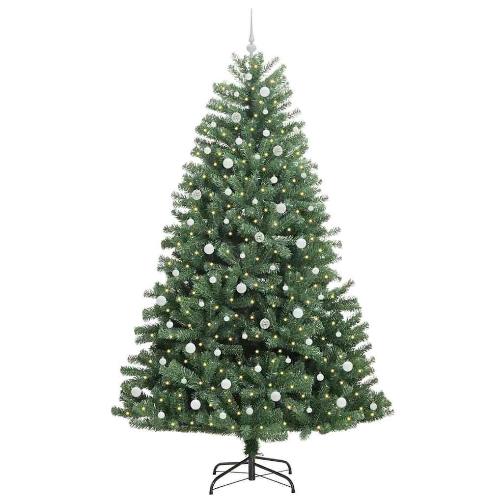 Kunstigt Hinged Juletræ med 300 LED'er Grøn 240 cm PVC og metal