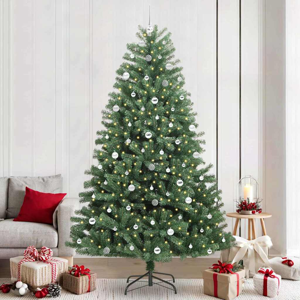 Kunstigt Hinged Juletræ med 300 LED'er Grøn 240 cm PVC og metal