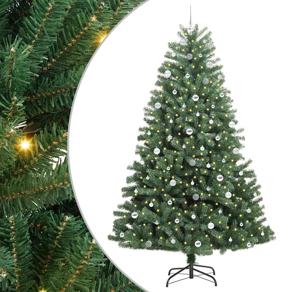 Kunstigt Hinged Juletræ med 300 LED'er Grøn 240 cm PVC og metal