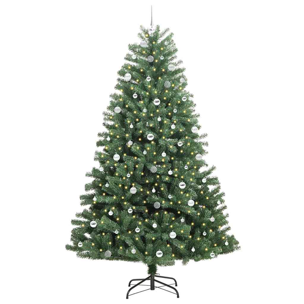 Kunstigt Hinged Juletræ med 300 LED'er Grøn 240 cm PVC og metal