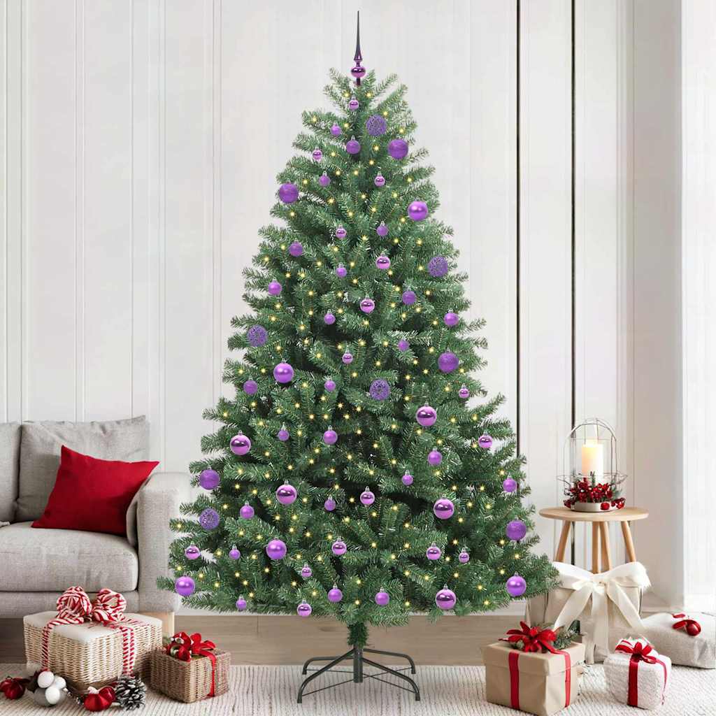 Kunstigt Hinged Juletræ med 300 LED'er Grøn 240 cm PVC og metal