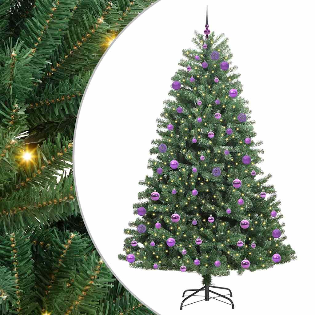 Kunstigt Hinged Juletræ med 300 LED'er Grøn 240 cm PVC og metal
