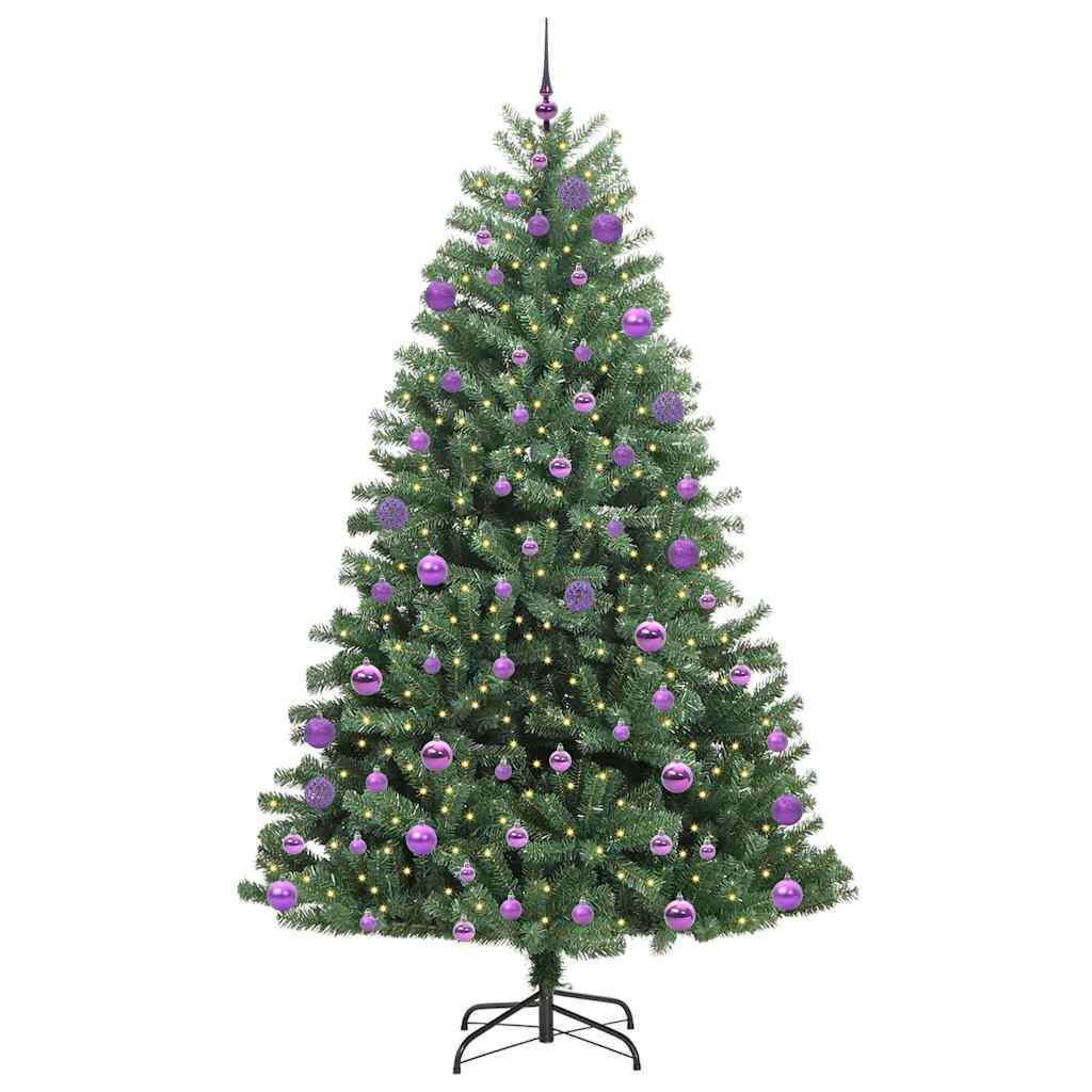 Kunstigt Hinged Juletræ med 300 LED'er Grøn 240 cm PVC og metal
