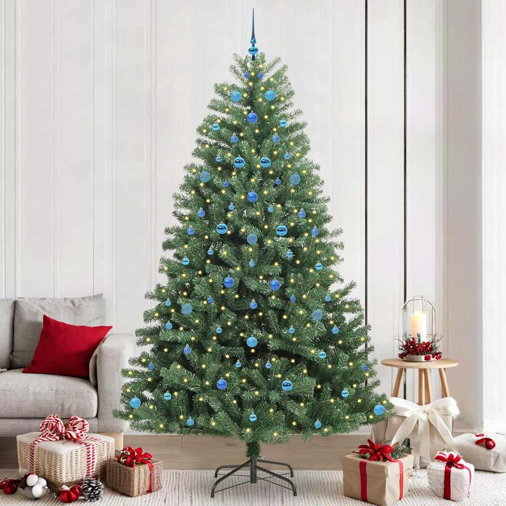 Kunstigt Hinged Juletræ med 300 LED'er Grøn 240 cm PVC og metal
