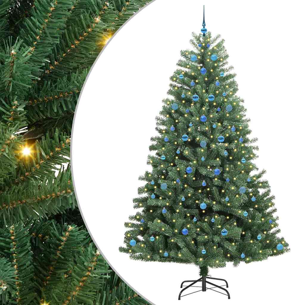 Kunstigt Hinged Juletræ med 300 LED'er Grøn 240 cm PVC og metal