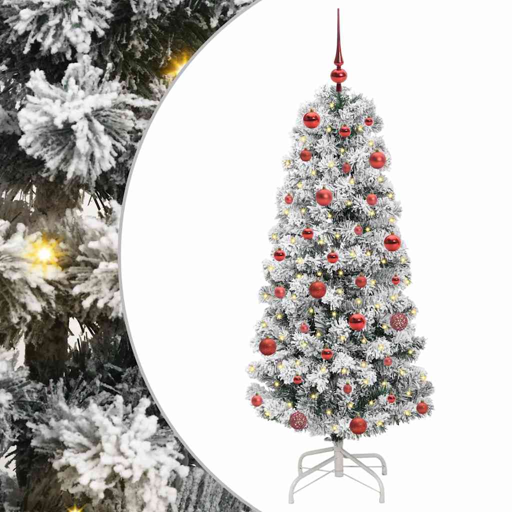 Kunstigt Hinged Juletræ med 150 LED'er Grøn og Hvid 150 cm