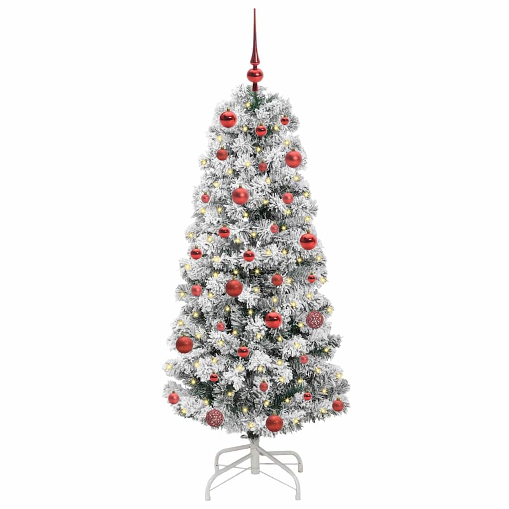 Kunstigt Hinged Juletræ med 150 LED'er Grøn og Hvid 150 cm