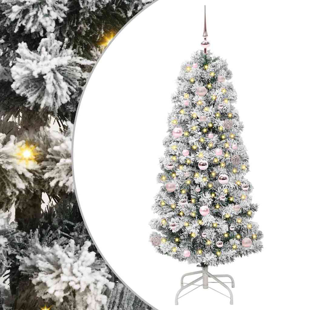 Kunstigt Hinged Juletræ med 150 LED'er Grøn og Hvid 150 cm