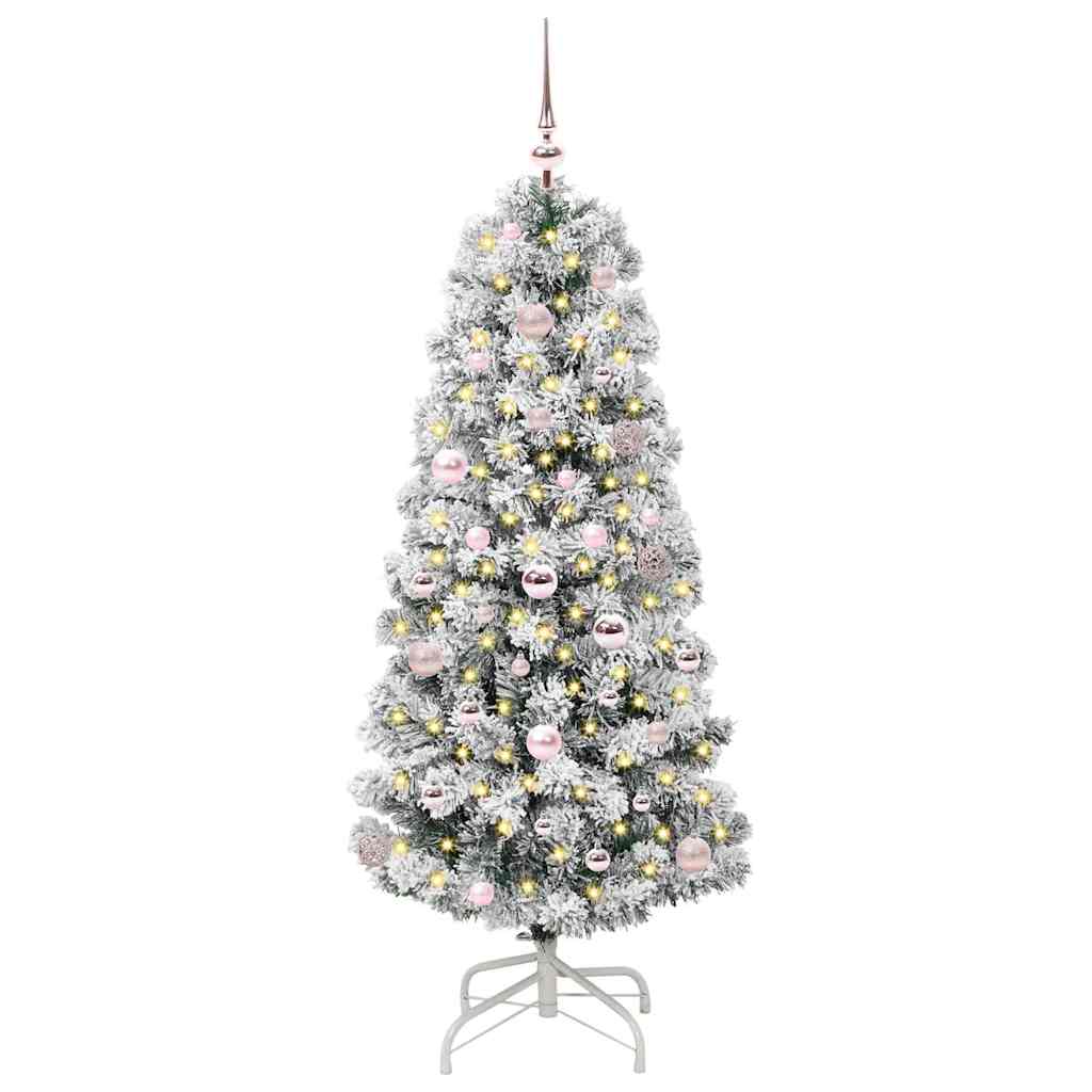Kunstigt Hinged Juletræ med 150 LED'er Grøn og Hvid 150 cm