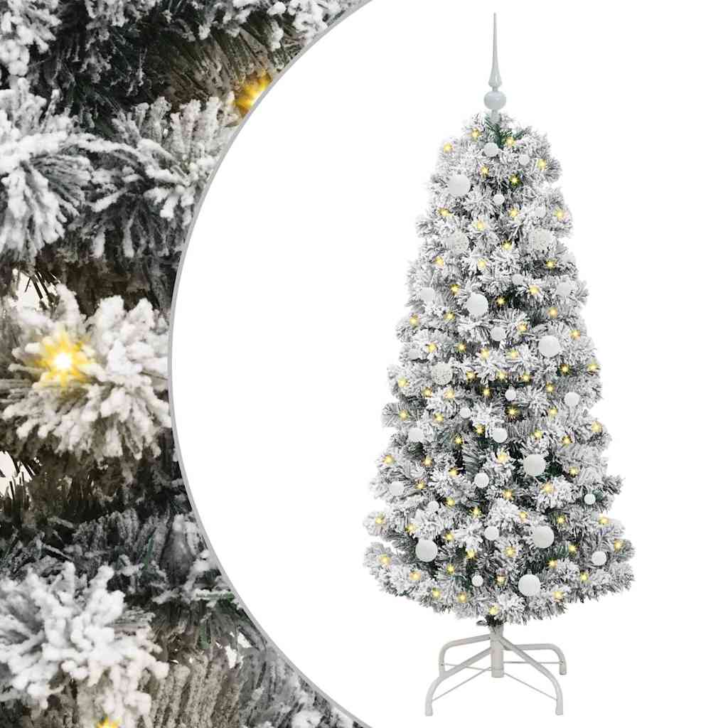 Kunstigt Hinged Juletræ med 150 LED'er Grøn og Hvid 150 cm
