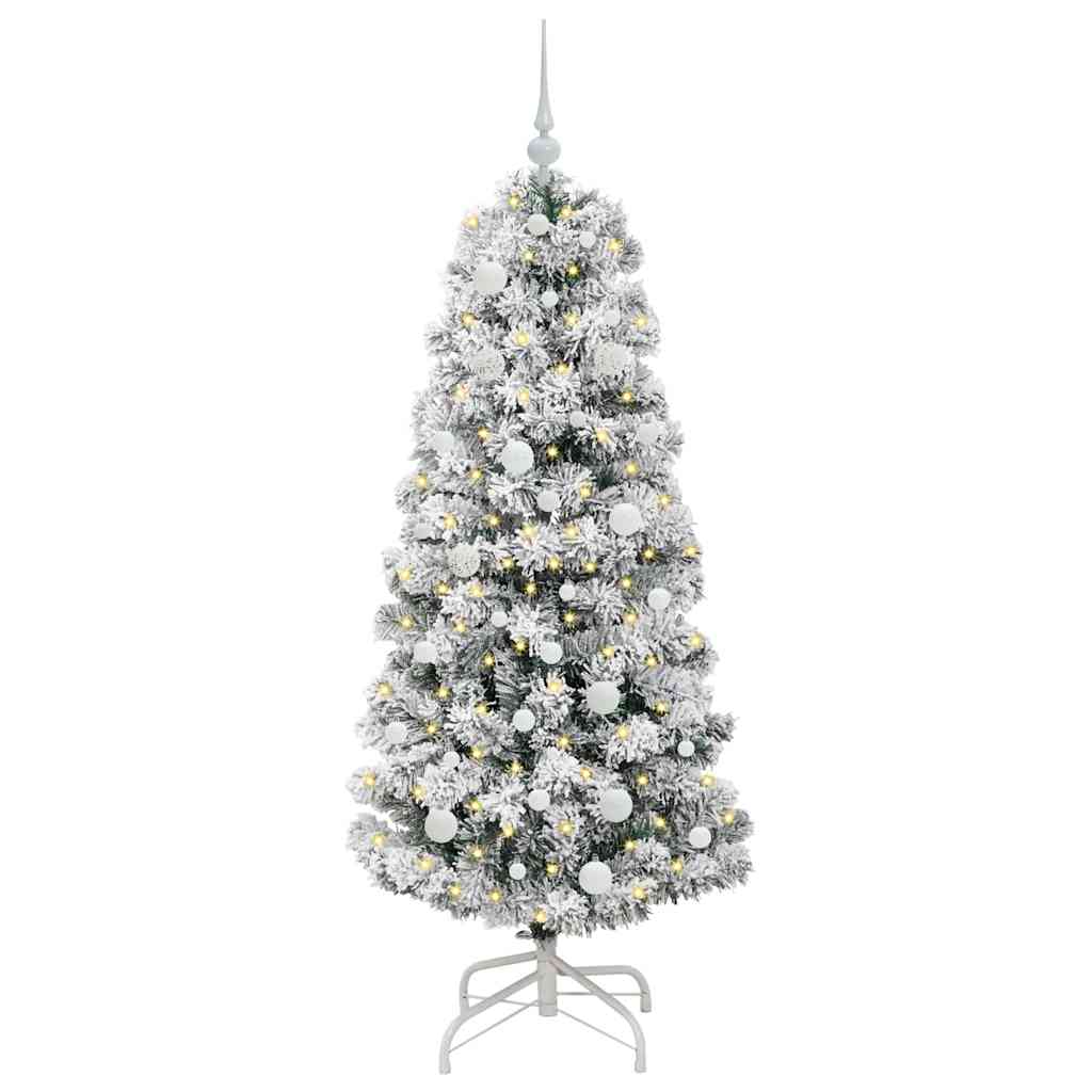Kunstigt Hinged Juletræ med 150 LED'er Grøn og Hvid 150 cm